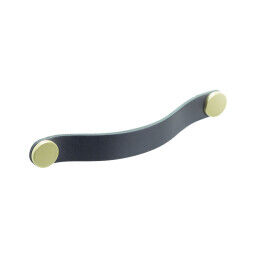 Leren greep  rond II 22x160x182mm zwart /  mat messing